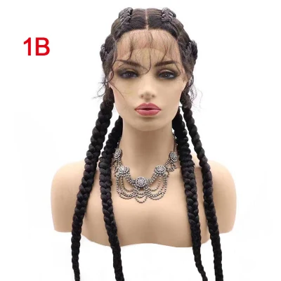 Newlook nere doppie trecce olandesi parrucche intrecciate leggere frontali in morbido pizzo svizzero con i capelli del bambino per le donne